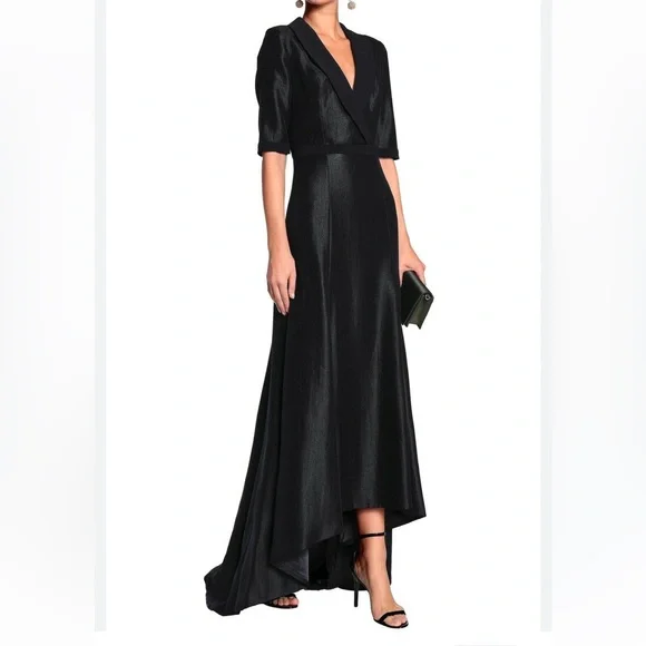 black halo eve dress Black Halo Eve Size 6 Black Polyamid Spaghetti Strap Gathered Front Slit Gown